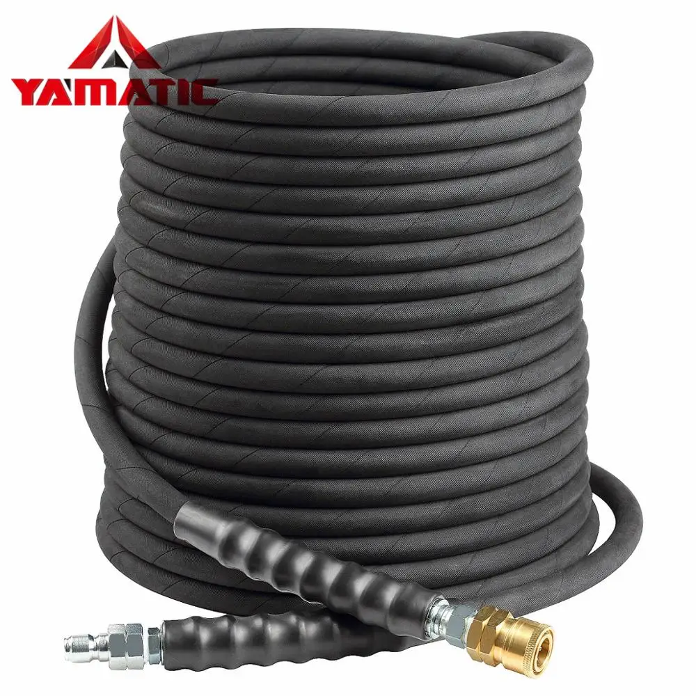 

YAMATIC 15M Pressure Washer Hose 28MPa/4000PSI Industry Tensile Wired Braided Rubber Wrapped with 3/8" NPT Swivel Coupler