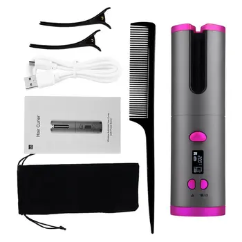 

Cordless Auto Rotating Ceramic Hair Curler USB Rechargeable Curling Iron LED Display Temperature Adjustable Curling Wave Styer