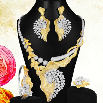 

missvikki 4Pcs Necklace Earring Bangle Ring Set Luxury Nigerian Dubai Jewelry Sets For Women Wedding Bridal Jewelry Sets 2020