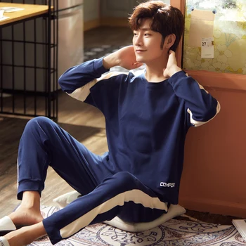 

Puimentiua Men's Cotton Pajamas Letter Striped Sleepwear Cartoon Pajama Sets Casual Sleep&Lounge Pyjamas Plus Size 3XL Pijama