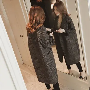 

Wool Blend Coat Women Long Sleeve Collar S-XL Outwear Long Jacket Korean Casual Winter Elegant Overcoat women Woolen Coat