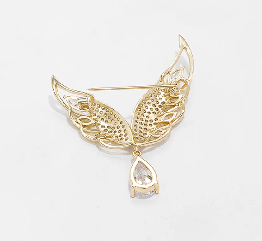 2023 trend Angel Wings Zircon Water Drop Lapel pins Unusual luxury Women's brooch Fashion Jewelry