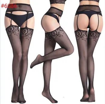 

Women Sexy Lingerie Stripe Elastic Stockings Transparent Black Fishnet Stocking Thigh Sheer Tights Embroidery Pantyhose