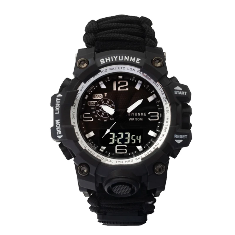 Мужские военные часы 50 м водонепроницаемые компас часы с термометром двойной дисплей светодиодный кварцевые спортивные часы мужские relogios masculino - Цвет: Белый
