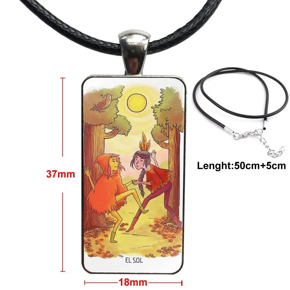 Для женщин Свадебное солнце Таро стальной цвет стекло кабошон с прямоугольной формы кулон колье ожерелье