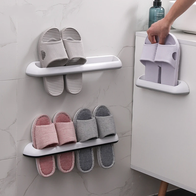 

Bathroom Slippers Rack Wall-Mounted Plastic Shoe Storage Rack Simple Bathroom Daily Rack Double Slippers Rack