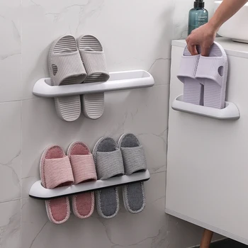 

Bathroom Slippers Rack Wall-Mounted Plastic Shoe Storage Rack Simple Bathroom Daily Rack Double Slippers Rack