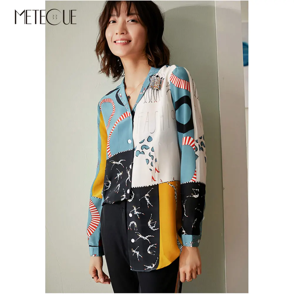 

100% Silk Long Shirt and Blouse Women 2019 Pre Fall Fashion Printed Turn Down Collar Long Sleeve Women Tops 2019 Autumn Winter
