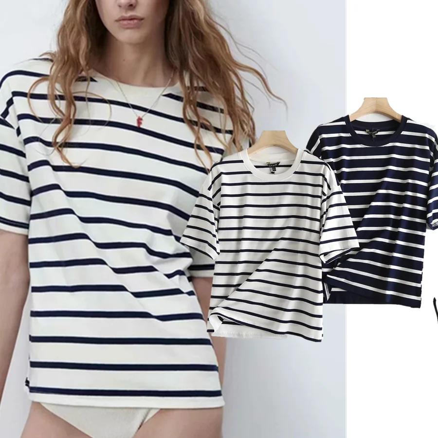 

Elmsk England High Street O-neck Vintage Harajuku Tshirt Striped Boyfriend Summer T Shirt Women Camisetas Verano Mujer