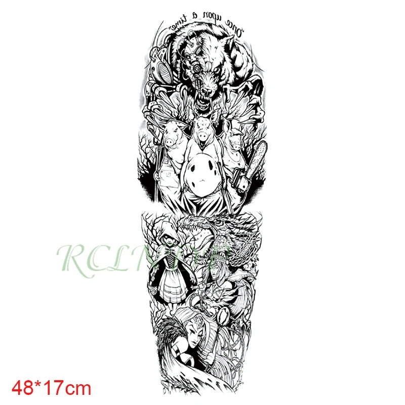 Waterproof Temporary Tattoo Sticker cartoon character wolf animal warrior dragon full arm fake tatto flash tatoo for men women