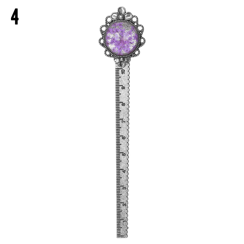 1PC Retro Metal Bookmark Ruler Colorful Dried Flower Silver Metal Ruler Flower Bookmarks Book Page Marker School Office Supplies - Цвет: 17