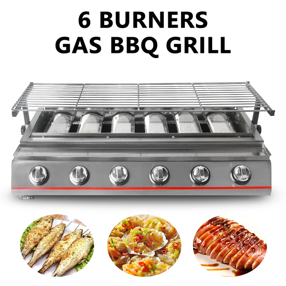 BBQ Grill Gas Barbecue 6 Burner Infrared Smokeless Roasting Tray LPG Steel Grill Outdoor Picnic Grill Kitchen grill|bbq grillportable grill - AliExpress