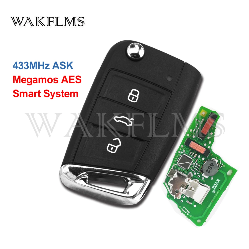 3 Buttons Smart Remote Flip Car Key 433MHz For Volkswagen (MQB) with Megamos AES ID88 Chip Keyless Go / Keyless Entry