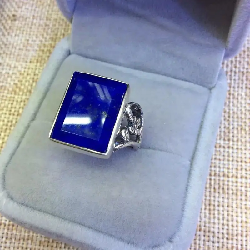 Jas yida Серебро S925 чистого серебра инкрустированные натуральная Афганская lapis кольцо цветок квадратные отверстия