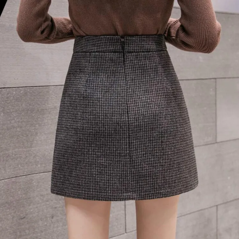 New Fashion Plaid A-Line Mini Skirt Women Autumn Winter High Waist Woolen Skirt Female Casual All-match Basic Short mini skirt women skirt