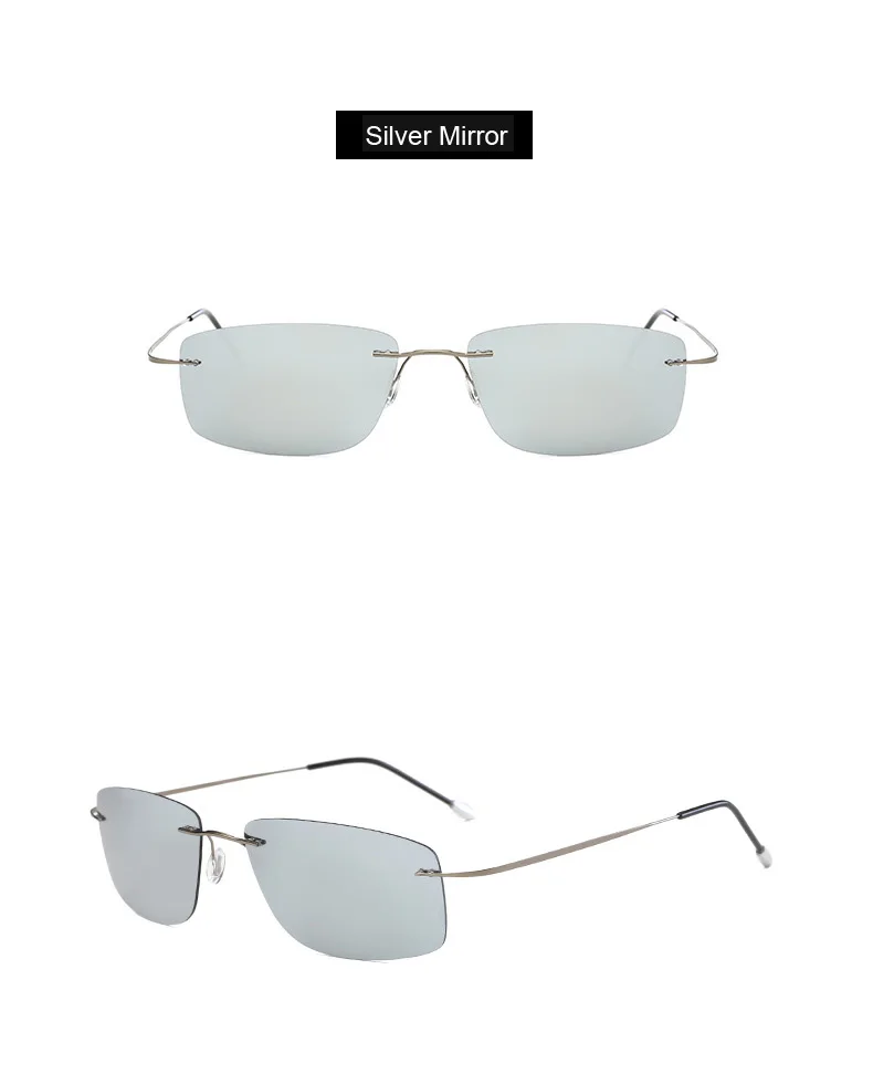 Men Ultra Light Titanium Alloy Rimless Polarized Sunglasses Man Square Blue Green Gold Mirror Yellow Night Driving Eyeglasses