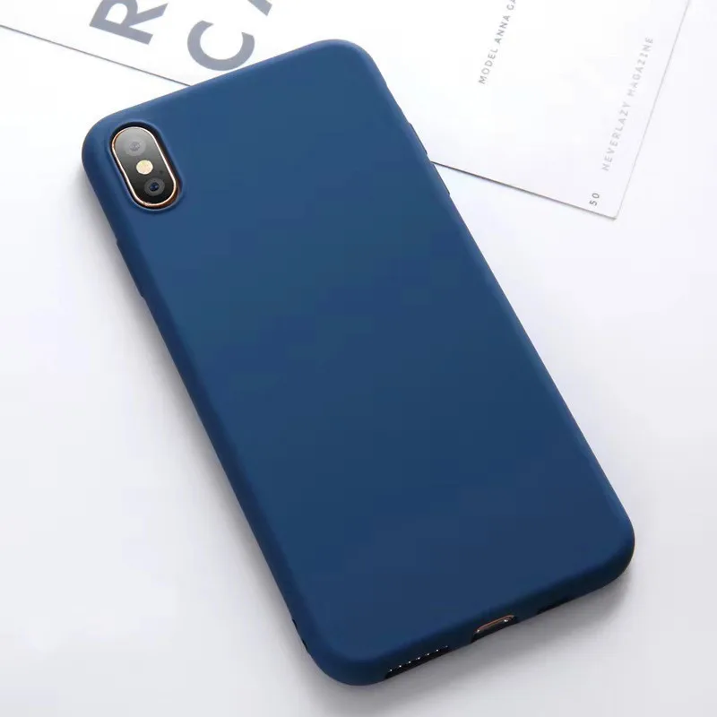 Синий Liquid Silicone Solid Color Case for iPhone XS MAX XR X Candy Color Phone Cases for iPhone 7 6 6S 8 Plus Soft TPU Shell Cover - Цвет: Синий