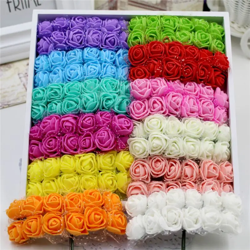 

144pcs 1" Artificial Flowers Rose DIY Handicraft Materials Foam Rose Home Decoration Box Filler E65D