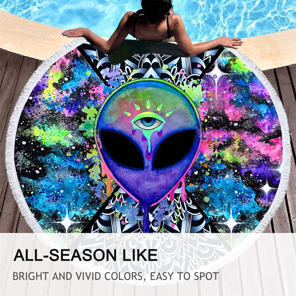 Круглое пляжное полотенце Trippy Alien от Brizbazaar акварельный гобелен Saucerman Eye Toalla банное