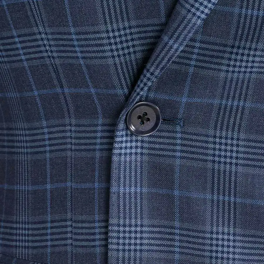 custom closure collar double breasted blue plaid men business jacket