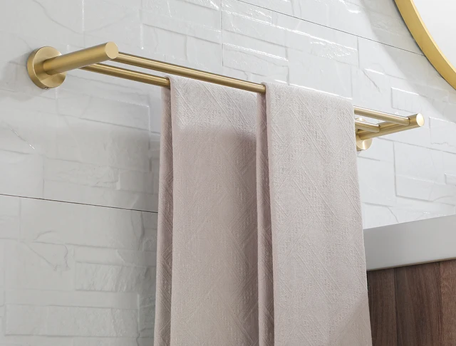 Toallero Cuadrado Dorado Cepillado Para Baño | Acero Inoxidable 304, Montaje En Pared | Diseño Moderno Y Ahorrador De Espacio