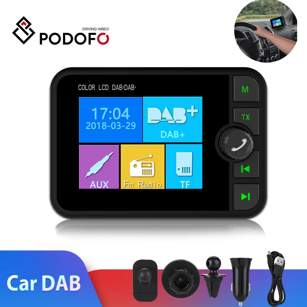 Podofo Mini Radio DAB odbiornik TFT Bluetooth FM muzyka AUX interfejs samochodowy odtwarzacz multimedialny nadajnik radiowy Tuner DAB wsparcie TF Podofo Mini Radio DAB odbiornik TFT Bluetooth FM muzyka AUX interfejs samochodowy odtwarzacz multimedialny nadajnik radiowy Tuner DAB wsparcie TF