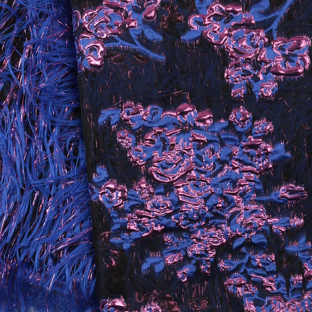 2020 Latest New Arrivals Africa Nigerian French Ankara Jacquard Brocade Tulle Mesh Brode Lace Fabric with Feather for Wedding