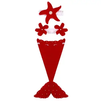 

Newborn Photography Props Infant Baby Girls Red Mermaid Handmade Crochet Knit Hat+Corsage+Sleeping Bag 3pcs Outfits Costume Set