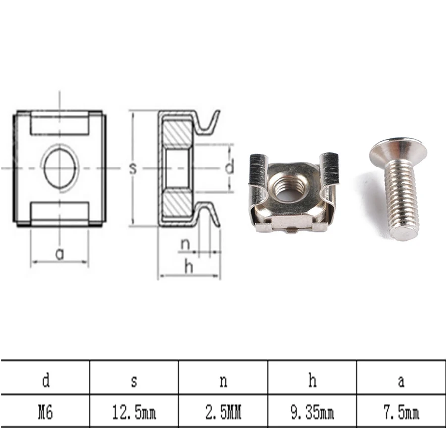 50 комплектов M6x20mm аппаратные гайки с квадратным отверстием и крепежные винты шайбы для серверной стойки и шкафа