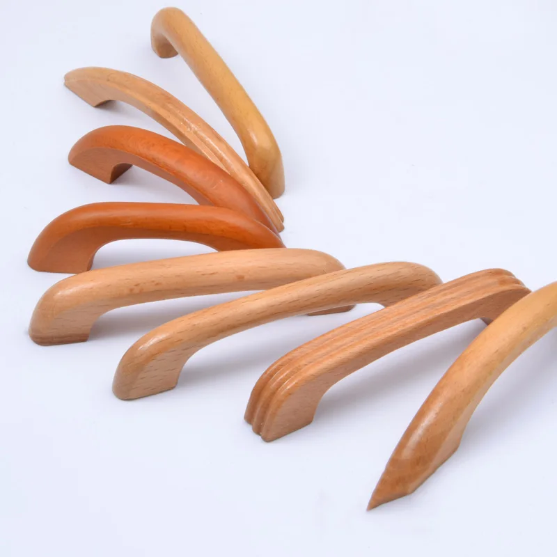5pcs Set Solid Wood Cabinet Handle And Knobs Wood Mushroom