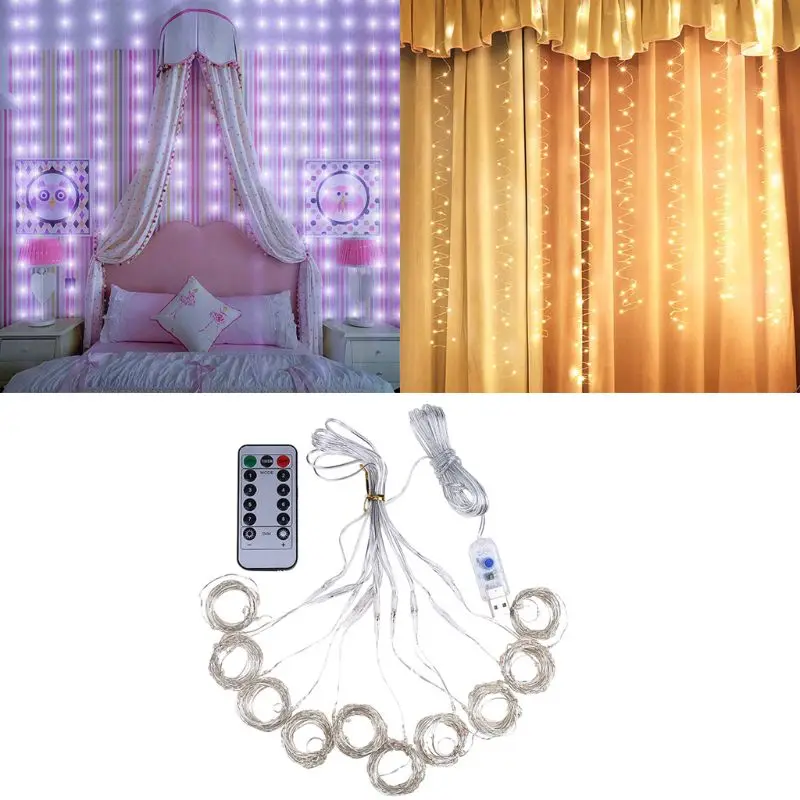 

100 LEDs USB Curtain String Light Brass Wire LED 8 Modes Holiday Home Decor Q84D for LED
