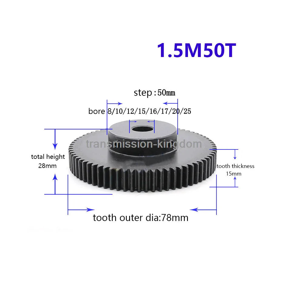 avec étape pignon de transmission Gear 1.5 module 12T-60T 45# Steel Spur Gear