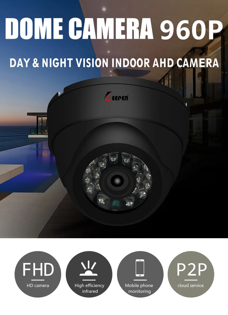 Мини камера видеонаблюдения HD купольная водонепроницаемая 960 МП|Камеры