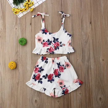 

Pudcoco Newborn Baby Girl Clothes Summer Flower Print Sleeveless Sling Ruffle Tops Short Pants 2Pcs Outfits Clothes Summer Set