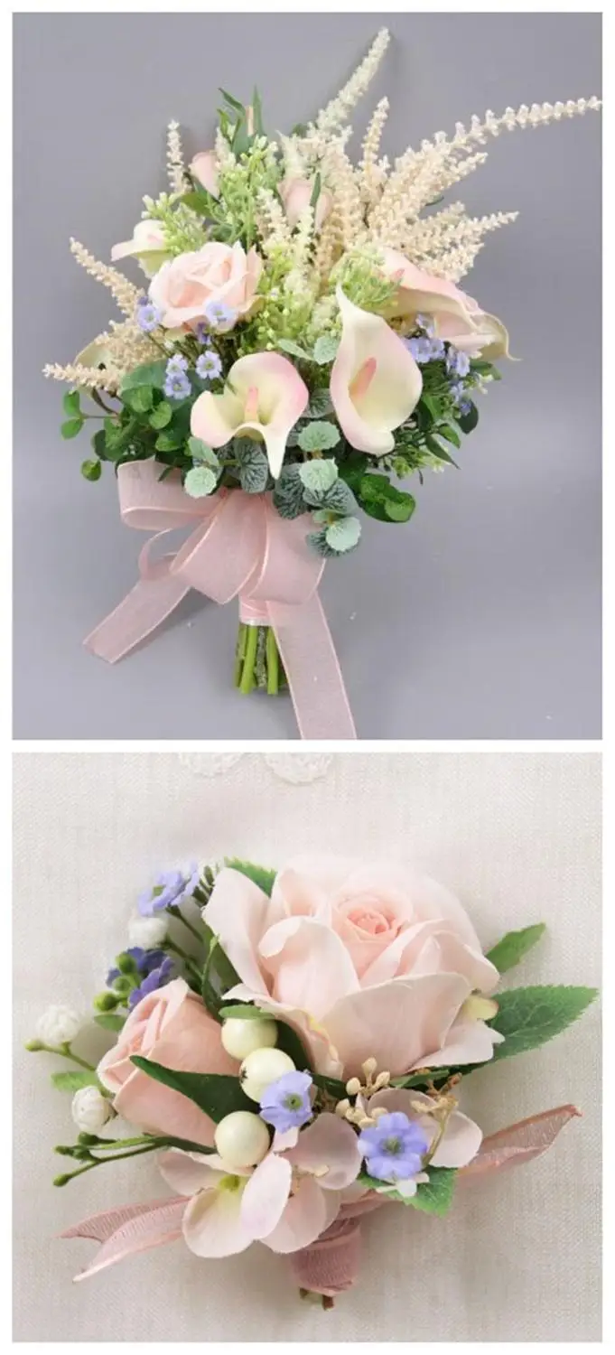 Pink Big-Corsage3 Свадебный букет для подружек невесты белые розовые шелковые розы свадебные мужские бутоньерки цветы Свадебные букеты Свадебные украшения для дома - Цвет: Pink Big-Corsage3