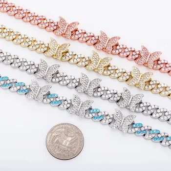 

Zciti Butterfly Jewelry Chain 8Mm Cuban Chain Bracelet Iced Out Cubic Zirconia Bracelet Hip Hop Charm Jewelry For Gift
