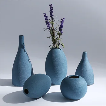 

Europe Simple Ceramic Vases Blue Black Gray Table Top Small Vases Flower Pot Grind Glaze Flower Arts And Crafts Home Decoration