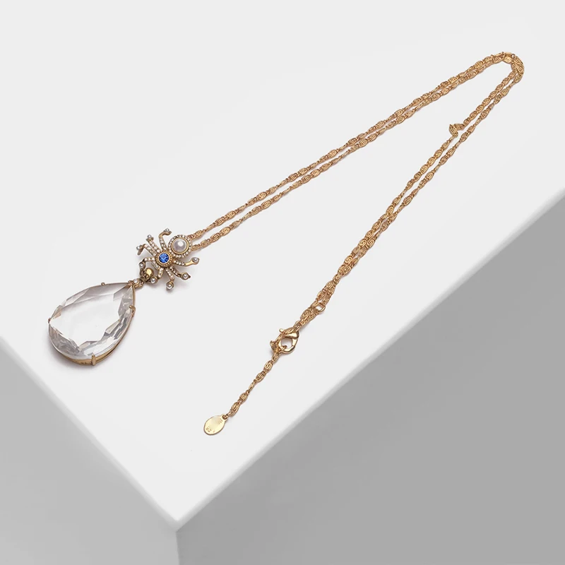 

Water drop spider design retro pearl necklace