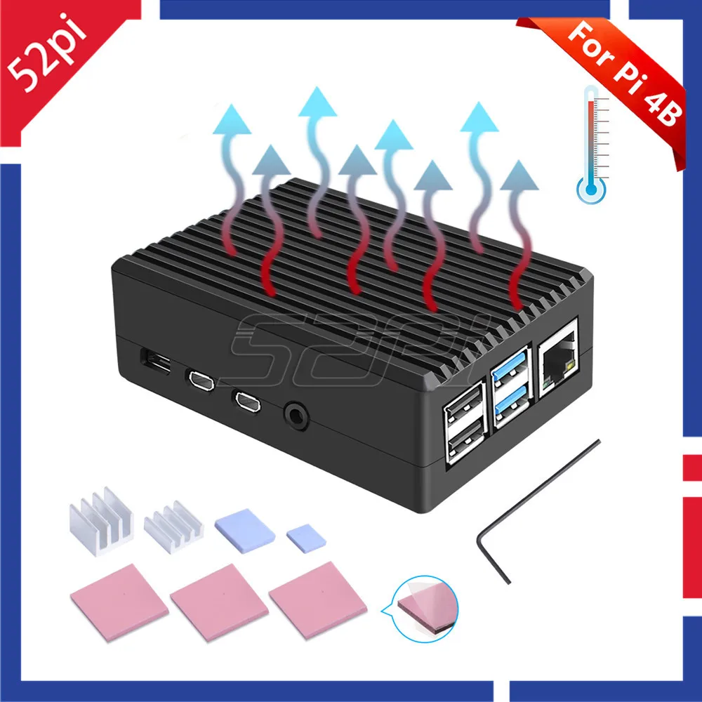 52Pi черный/темно серый металлический чехол корпус с радиатором для Raspberry Pi 4B 4 Model