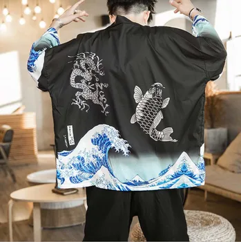

Kimonos Men Japanese Kimono Cardigan Cosplay Shirt Blouse Men Japanese Yukata Haori Summer Beach Kimono For Men Plus Size 5XL
