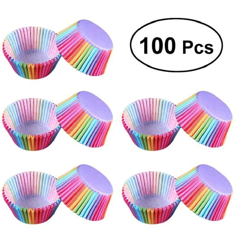 

100PCS PVC Rainbow Printing Muffin Cases Paper Cups Cake Cupcake Liner Baking Mold Paper Cake Party Tray Cake Decorating Tool