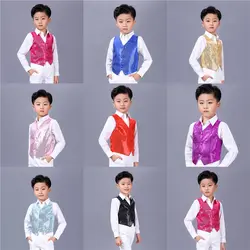 9 видов цветов детские танцевальные костюмы одежда для сцены для мальчиков, драма, вечеринка, хип-хоп джаз, жилет с блестками Топ 100-190 см
