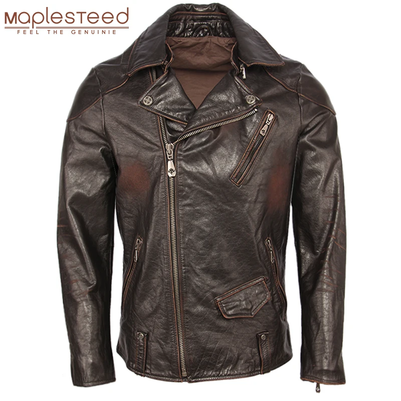 

Classical Vintage Motorcycle Leather Jacket Men 100% Real Cowhide Skin Jackets Man Slim Fit Moto Biker Coat Winter M446