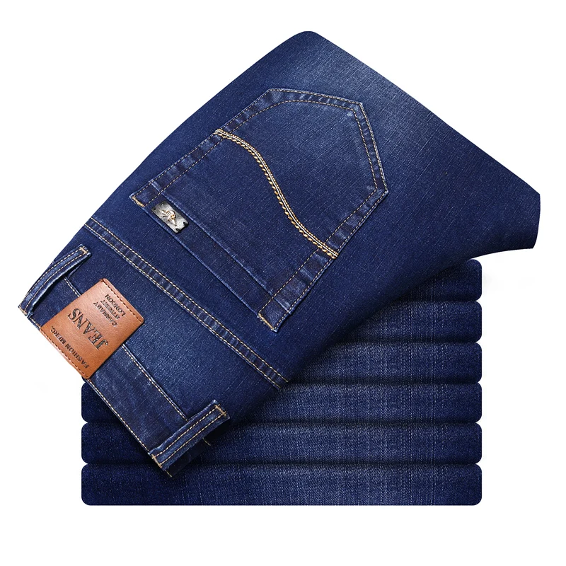 Promo Men's Jeans High Waist Business  waist Denim  Blue Leisure stretch Pants Slim fit Straight Loose Jeans classic trousers men28-42