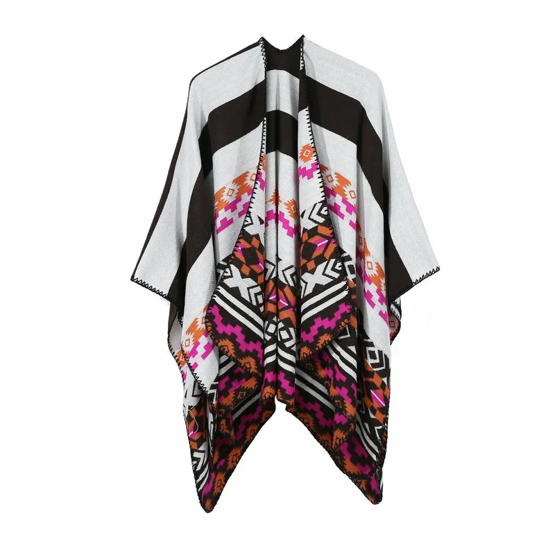 Autumn& Winter Geometry Oblique Article Slit Lengthen Wish Hot Selling Slit WOMEN'S Shawl Faux Cashmere Cloak