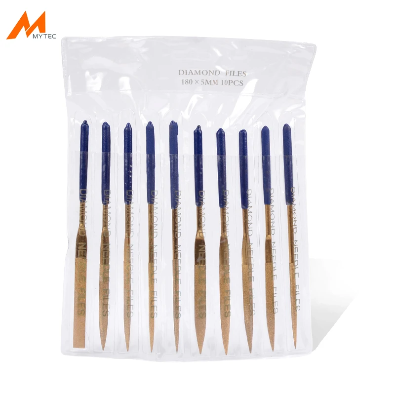 

10pcs Mini Titanium Coated Diamond Needle Files Set 140/160/180mm Flat Round File Tool for Ceramic Metalworking Woodworking