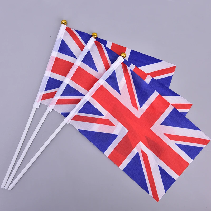 10pcs 21*14cm England National Flag UK Flying Britain United Kingdom Banner With Plastic Flagpoles Hand Waving Flags | Дом и сад