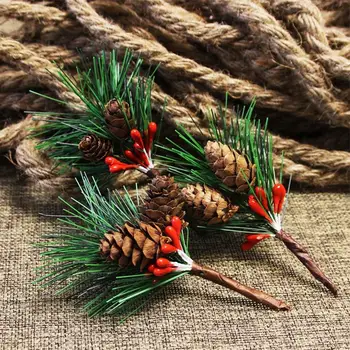 

10PCS Christmas Branches Mini Pine Cone Realistic Artificial Branches Fake Stems Christmas Tree Decorations DIY Accessories