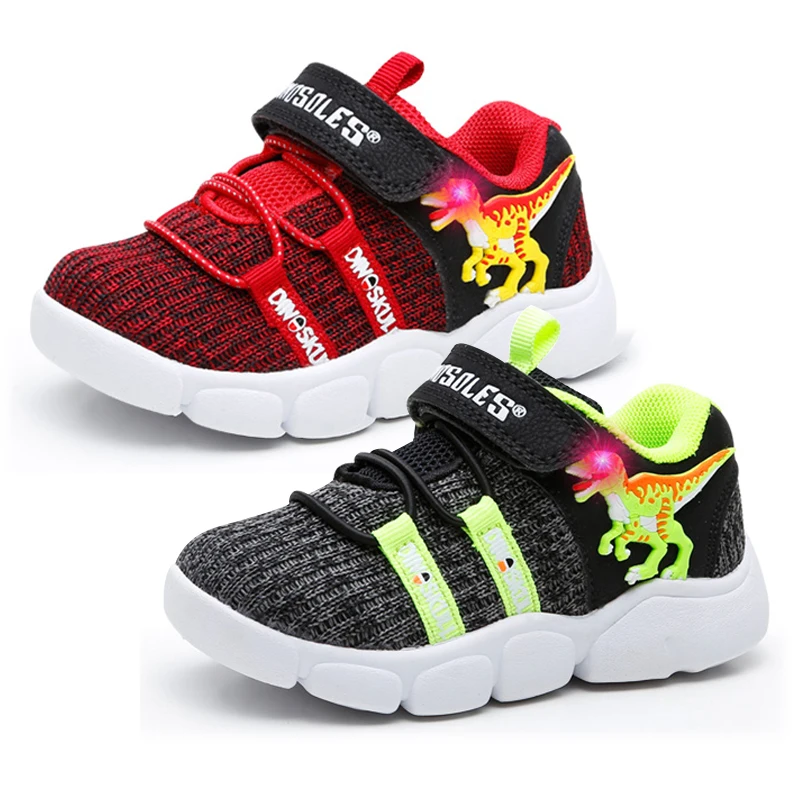 Boys Sneakers Light-Up Children Shoes Dinosaur Kids Trainers Toddler Sport-Footwear Breathable