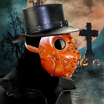 

Adjustable With Goggles Plague Doctor Face Cover Masquerade Party Festival Adults Kids Metal Spikes Funny Costume Steampunk